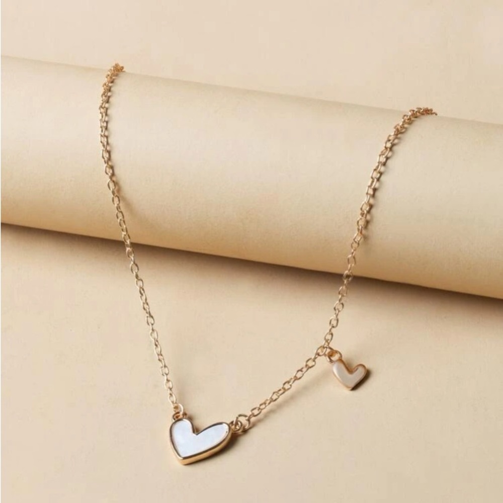 Ultra Dainty Delicate Valentine Enamel Hearts Necklace White & Gold - Picture 9 of 10
